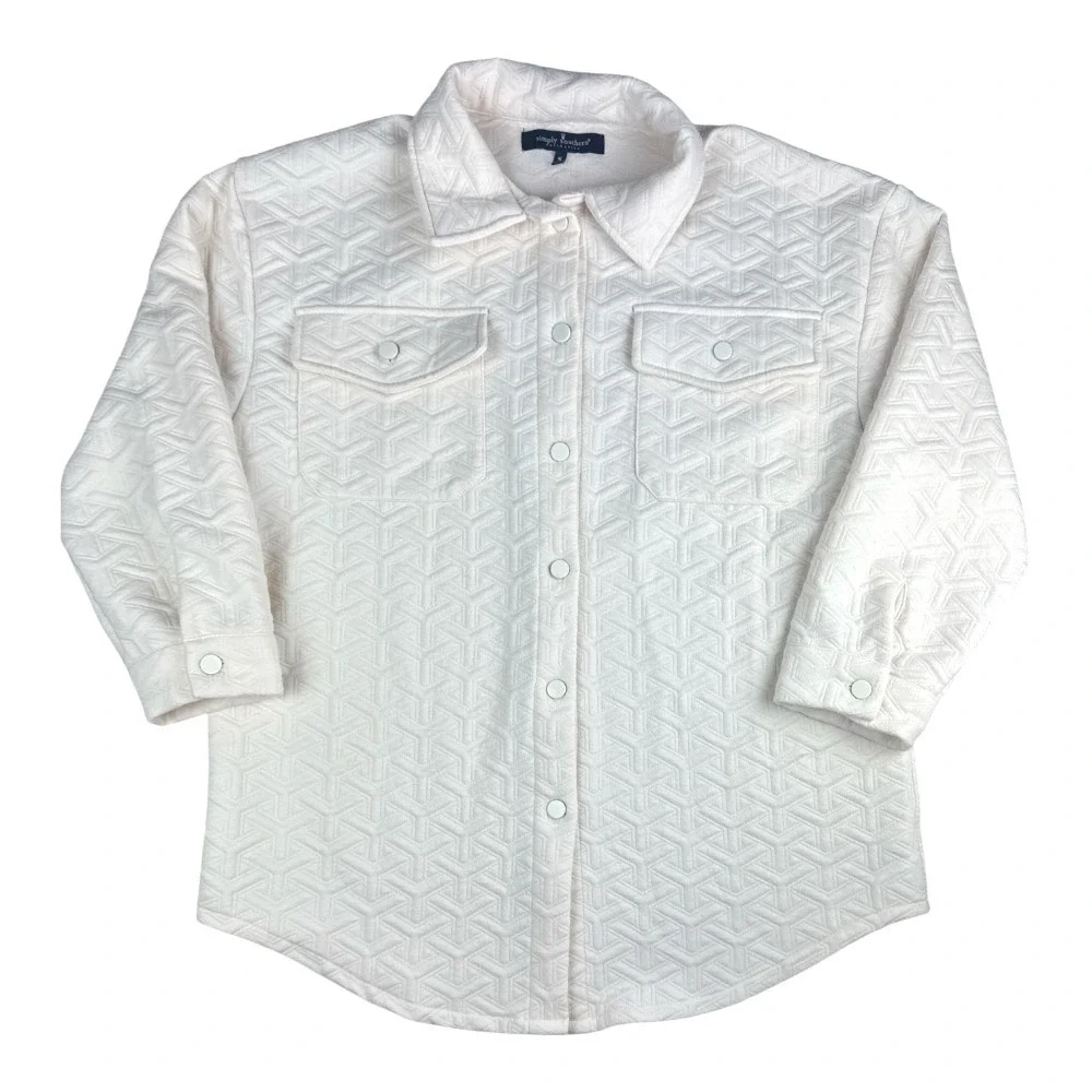 Simply Southern Cream Geometric Quilted Snap Front Shacket Shirt Jacket Small
